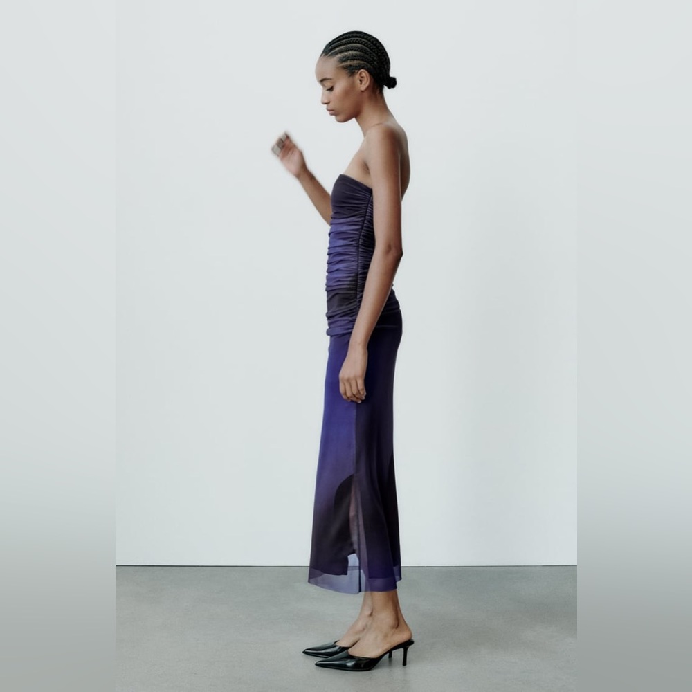 ZARA STRAPLESS PRINTED TULLE DRESS - Picture 3 of 9